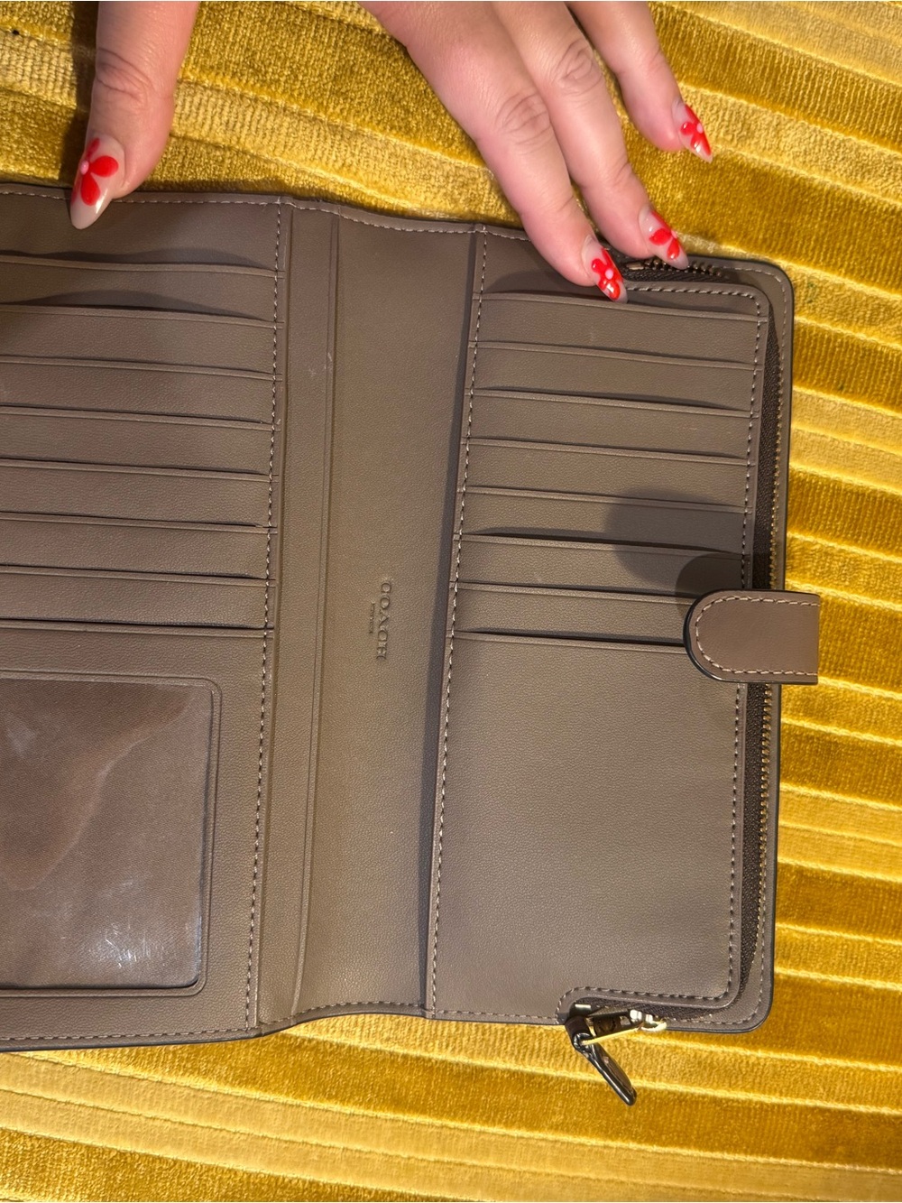 Coach Taupe Smooth Leather Zip Wallet with Gold Logo - Picture 5 of 5